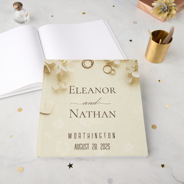 Einfache und elegante Beige Wedding Gästebuch (Vorderseite Offen)