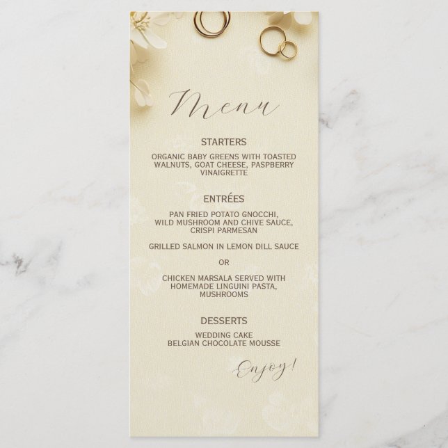 Einfache und elegante Beige Wedding Menükarte (Vorderseite)