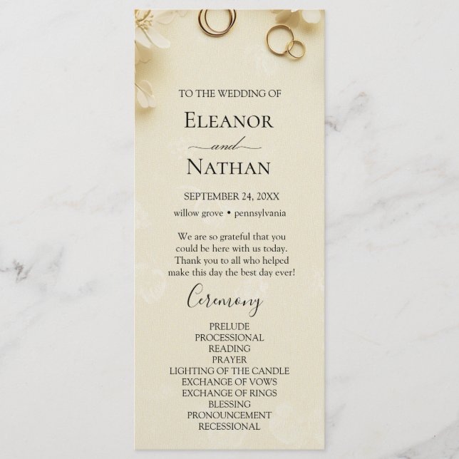 Einfache und elegante Beige Wedding Programm (Vorderseite)