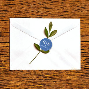 Einfache und elegante blaue Monogramm-Hochzeit Runder Aufkleber