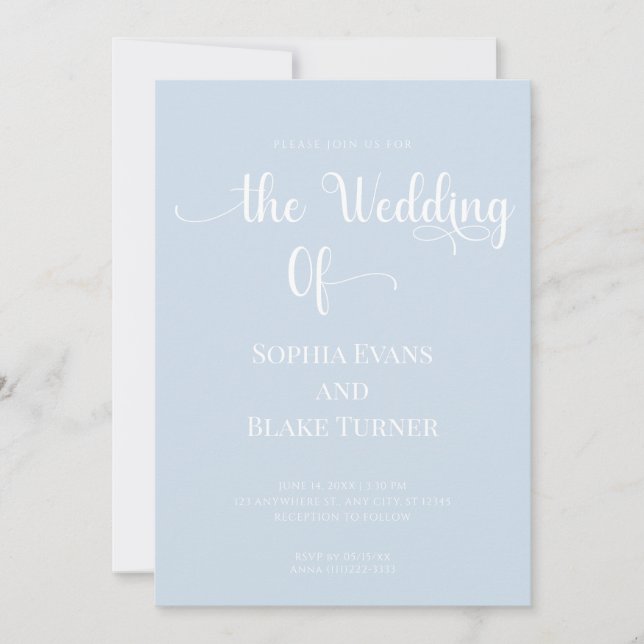 Einfache und elegante blaue und weiße Hochzeit Einladung (Vorderseite)