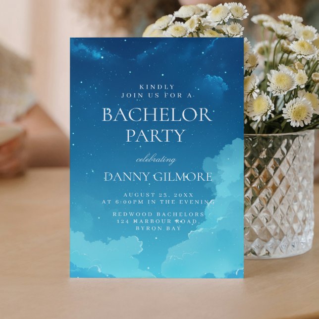 Einfache und elegante Blue Bachelor Party Einladung (Von Creator hochgeladen)