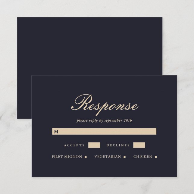 Einfache und elegante Blue Wedding RSVP Card Karte (Vorne/Hinten)