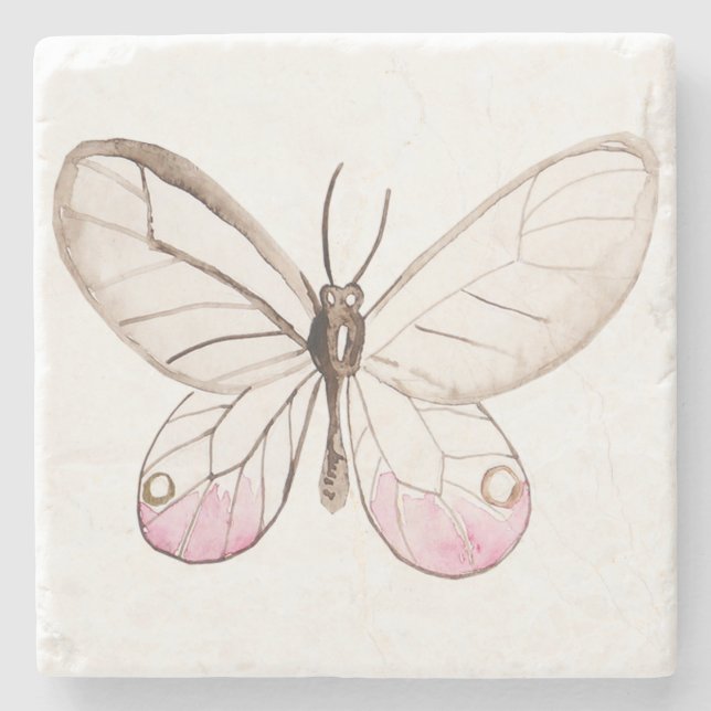 Einfache und elegante Blush Pink Butterfly Steinuntersetzer (Vorderseite)