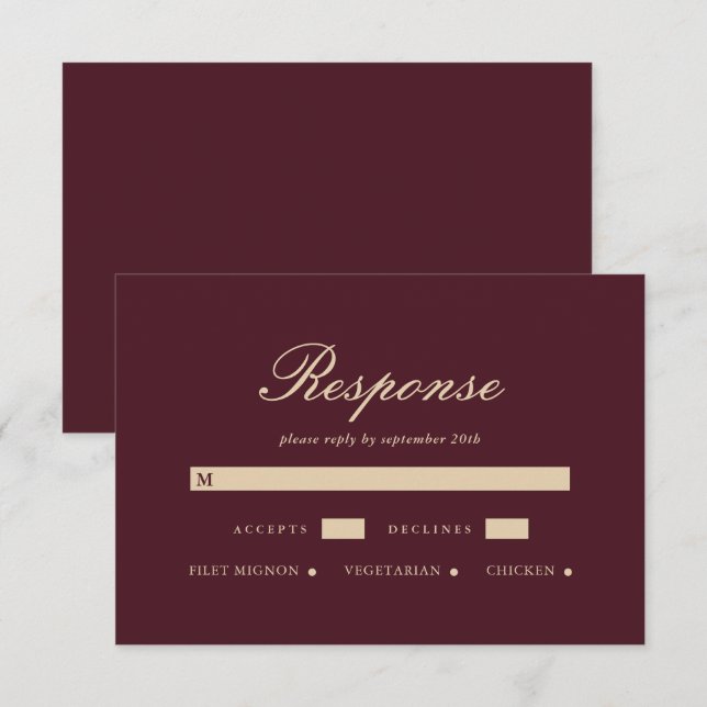 Einfache und elegante Burgundy Wedding RSVP Card (Vorne/Hinten)