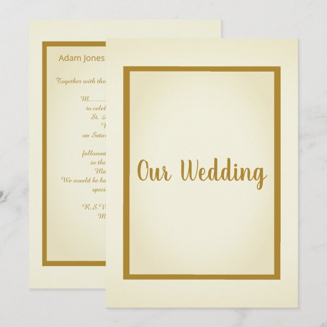 Einfache und elegante CREAM Gold Border Wedding Einladung (Vorne/Hinten)