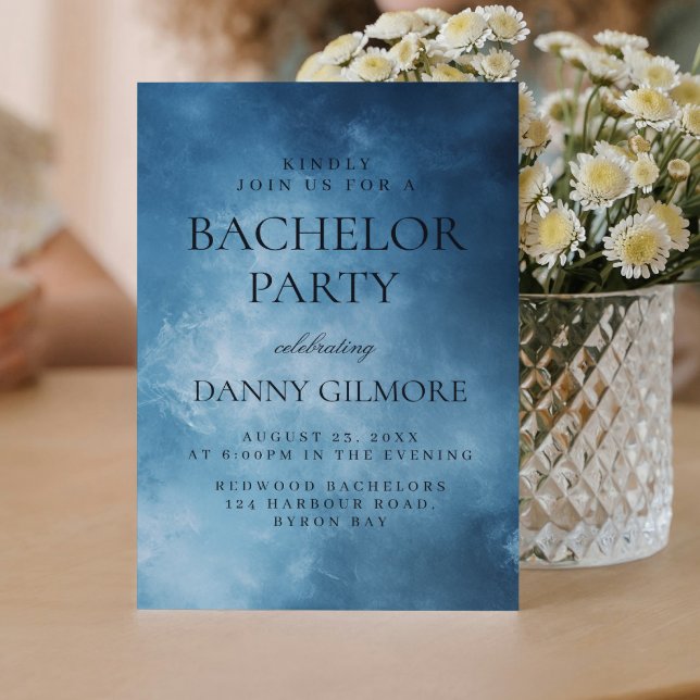 Einfache und elegante dunkelblaue Bachelor Party Einladung (Von Creator hochgeladen)