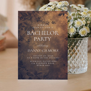 Einfache und elegante dunkle Flora Bachelor Party Einladung