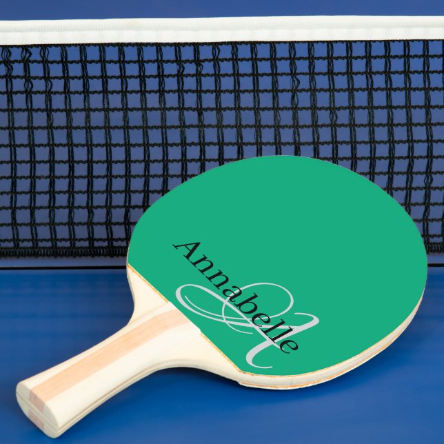 Einfache und elegante grüne Monogramm und Name Tischtennis Schläger (InSitu)