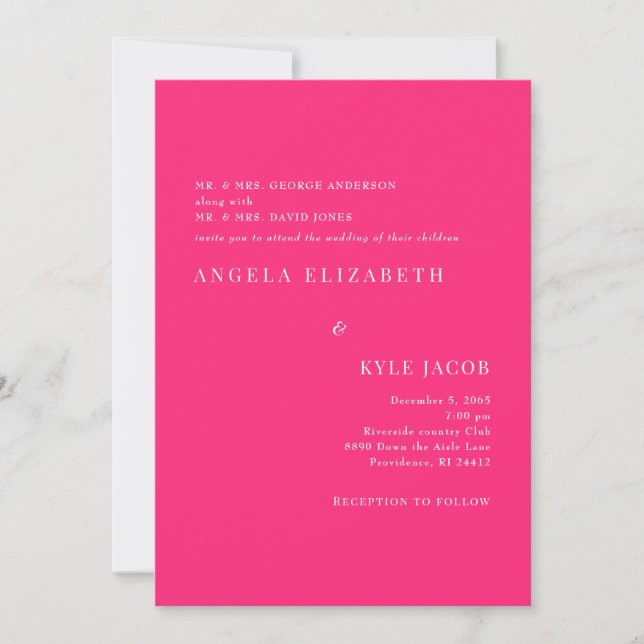 Einfache und elegante Hochzeit von weißem, rosa Te Einladung (Vorderseite)