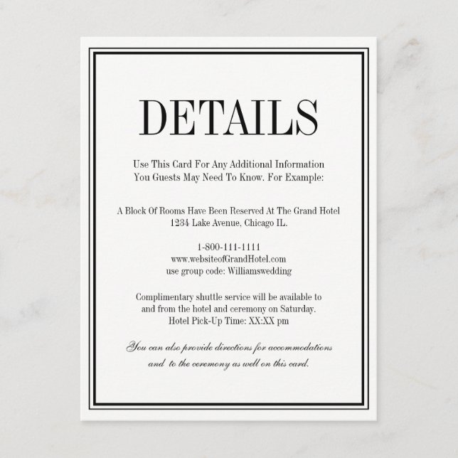 Einfache und elegante Hochzeitskarte Begleitkarte (Vorderseite)