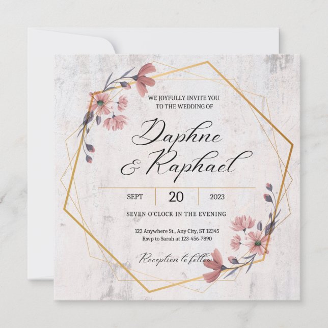 Einfache und elegante Hochzeitskarte für Flora und Einladung (Vorderseite)