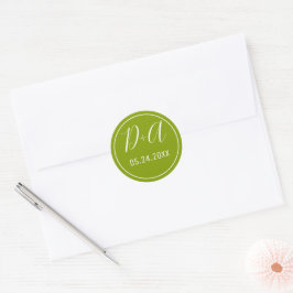Einfache und elegante Initialen grüne Hochzeit Runder Aufkleber