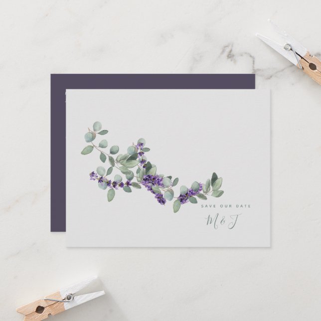 Einfache und elegante Lavendelhochzeit Das Datum s (Vorderseite/Rückseite Beispiel)