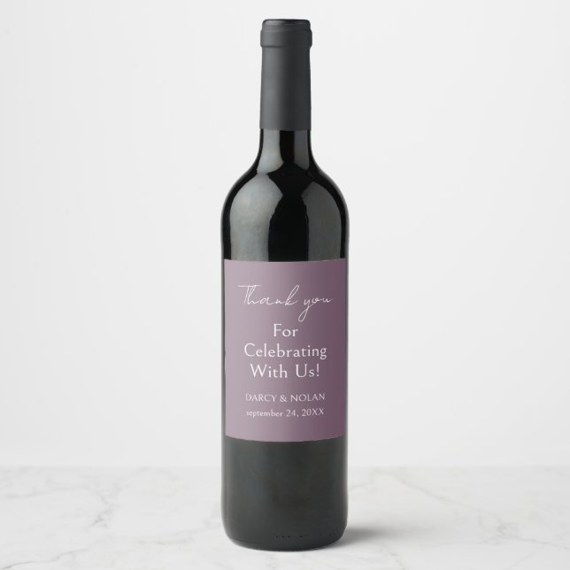 Einfache und elegante Lila Hochzeit Weinetikett (Vorderseite)