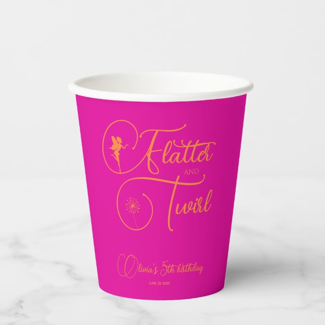 Einfache und elegante Orange Neon Pink Fairy Pappbecher (Vorderseite)