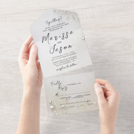 Einfache und elegante Perlen Hochzeit All In One Einladung