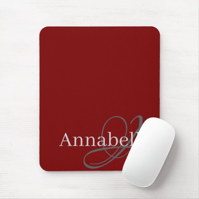 Einfache und elegante rote Monogramm und Name Mousepad (Mit Mouse)