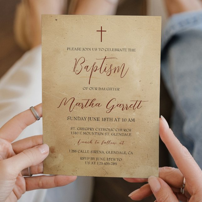 Einfache und elegante rustikale Taufe für Mädchen Einladung (Von Creator hochgeladen)