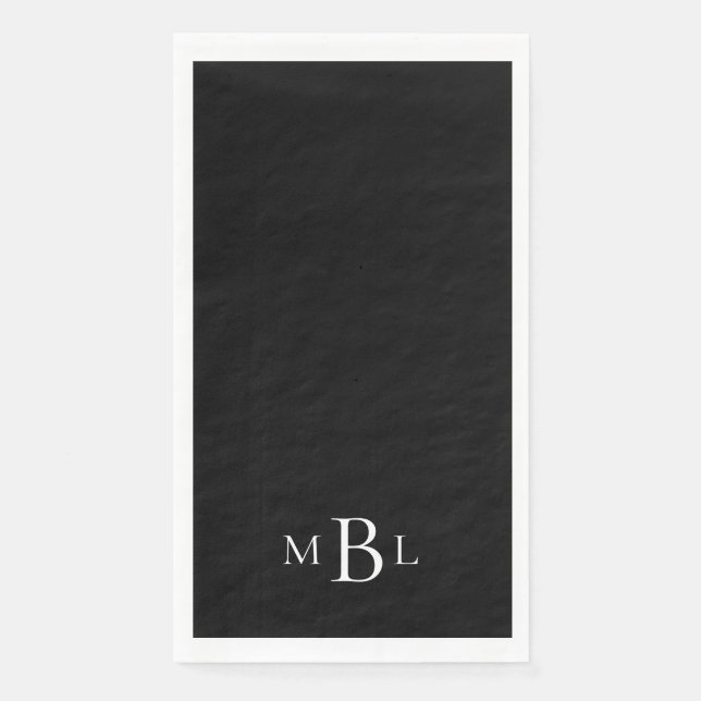 Einfache und elegante Schwarz-Weiß-Monogramm Serviette (Vorderseite)