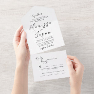 Einfache und elegante schwarze und weiße Hochzeit All In One Einladung