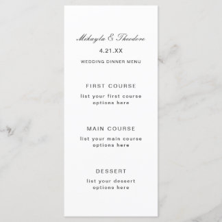 Einfache und elegante Speisekarte für Hochzeiten Menükarte