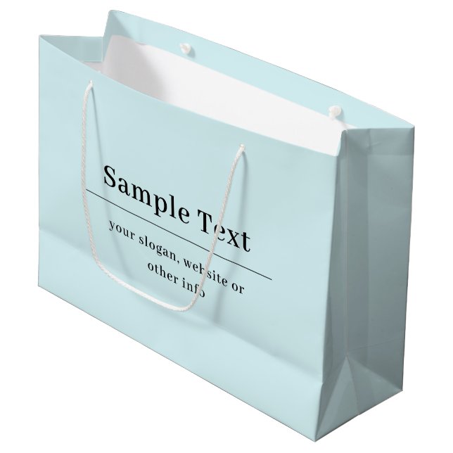 Einfache und elegante Textvorlage | Babyblau Große Geschenktüte (Vorderseite Schrägansicht)