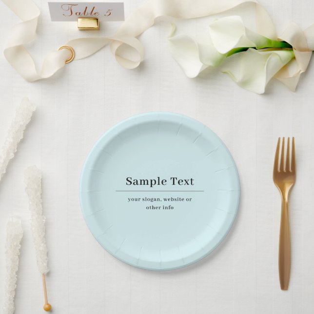 Einfache und elegante Textvorlage | Babyblau Pappteller (Hochzeit)