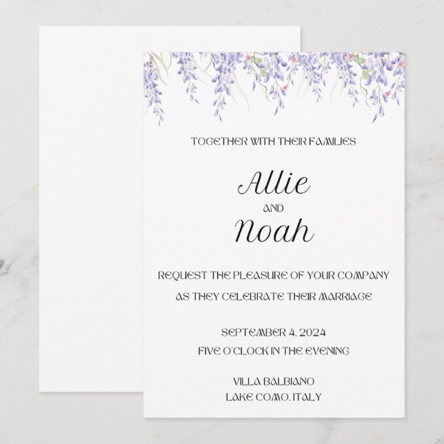Einfache und elegante weiße Hochzeitskarte Einladung (Vorne/Hinten)