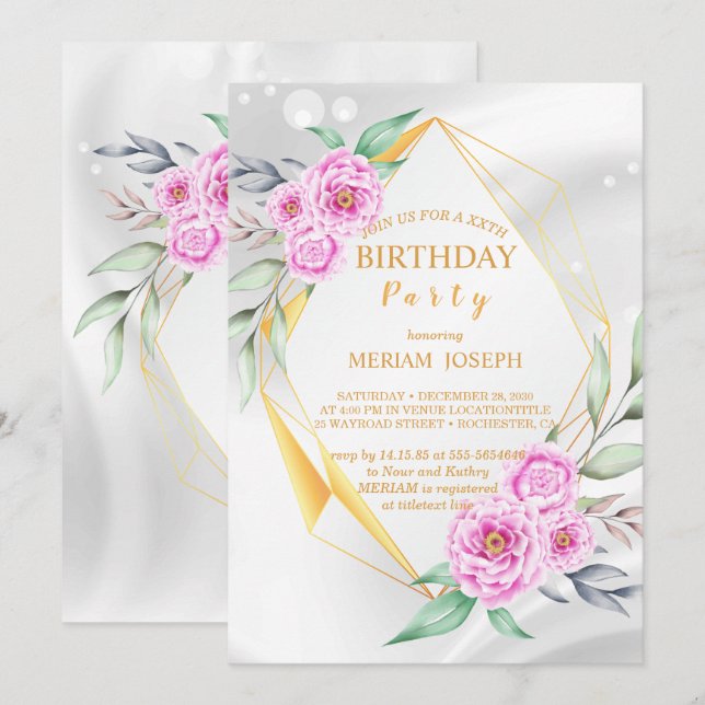 Einfache und farbenfrohe Blume Geburtstag Einladung (Vorne/Hinten)