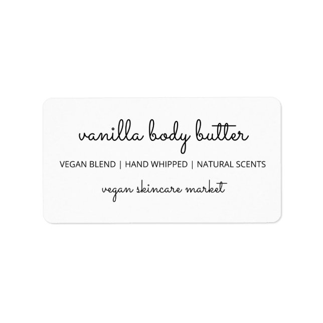 Einfache und Hübsche Vegane Body Butter Labels Adressaufkleber (Vorne)