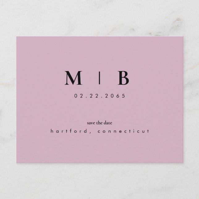 Einfache und leichte Monogramm Lavendel II Save th Ankündigungspostkarte (Vorderseite)