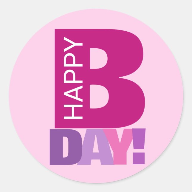 Einfache und lustige Pink Happy Bday Round Sticker (Vorderseite)