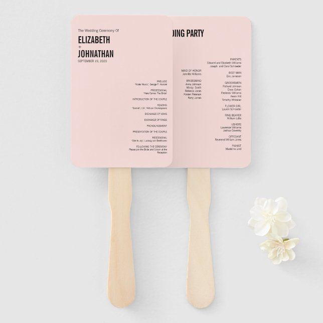 Einfache und minimale rosa Typografie Hochzeitspro Fächer (Vorne und Hinten)