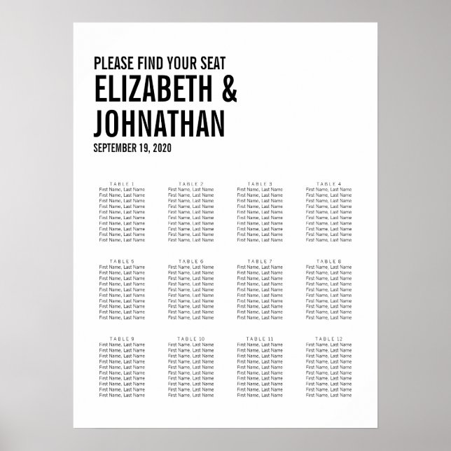 Einfache und minimale Typografie für Hochzeitssitz Poster (Vorne)