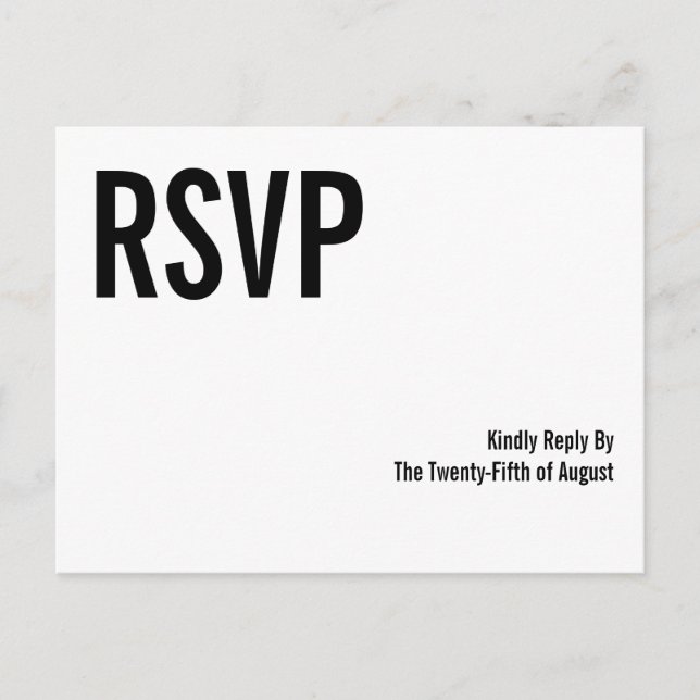 Einfache und minimale Typografie Hochzeit RSVP Pos Einladungspostkarte (Vorderseite)