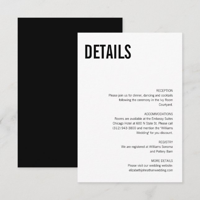 Einfache und minimale Typografie-Hochzeitdetails Begleitkarte (Vorne/Hinten)