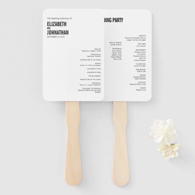 Einfache und minimale Typografie-Hochzeitsprogramm Fächer (Vorne und Hinten)