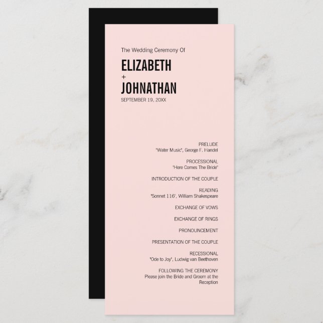 Einfache und minimale Typografie-Hochzeitsprogramm Programm (Vorne/Hinten)