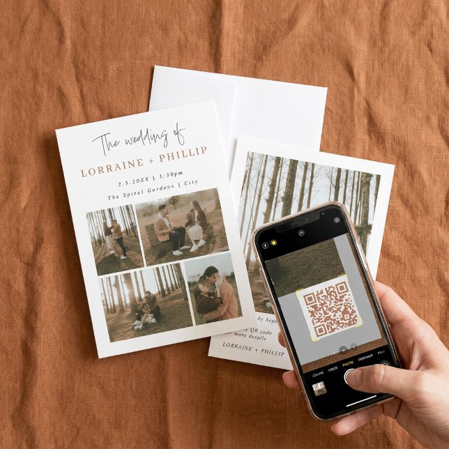 Einfache und moderne 5 Foto QR Codehochzeit Einladung (Simple and modern 5 photo QR code wedding Invitation)