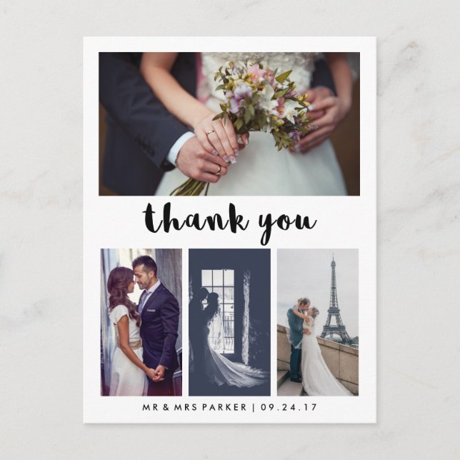 Einfache und moderne Hochzeit Vielen Dank | 4 FOTO Postkarte (Vorderseite)
