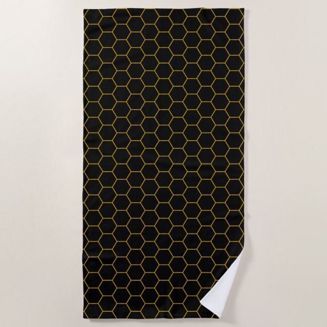 Einfache und moderne Honeycomb Muster schwarz gelb Strandtuch (Vorderseite)