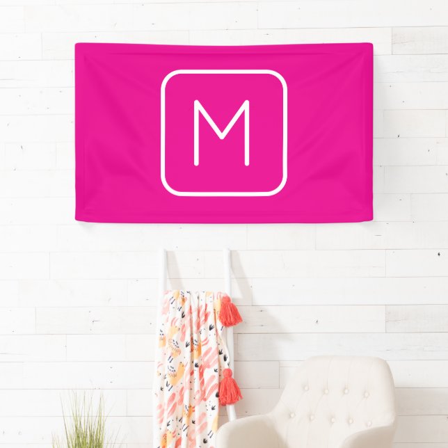 Einfache und moderne Monogramm | Rosa und Weiß Banner (Insitu)