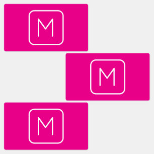 Einfache und moderne Monogramm Rosa und Weiß Etiketten