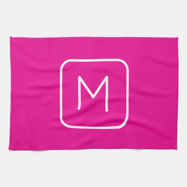 Einfache und moderne Monogramm | Rosa und Weiß Geschirrtuch (Horizontal)