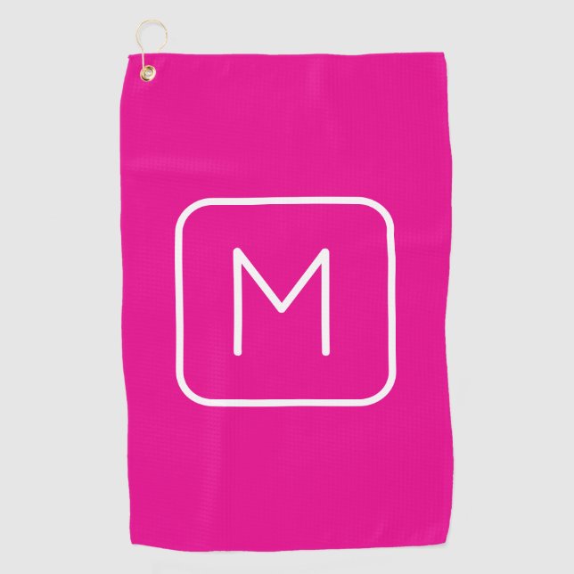 Einfache und moderne Monogramm | Rosa und Weiß Golfhandtuch (Vorderseite)