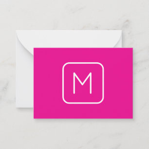Einfache und moderne Monogramm   Rosa und Weiß Mitteilungskarte