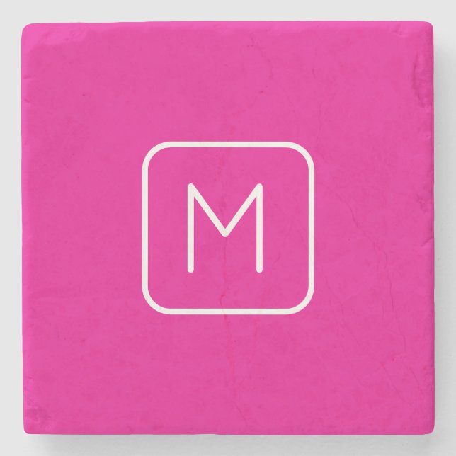 Einfache und moderne Monogramm | Rosa und Weiß Steinuntersetzer (Vorderseite)