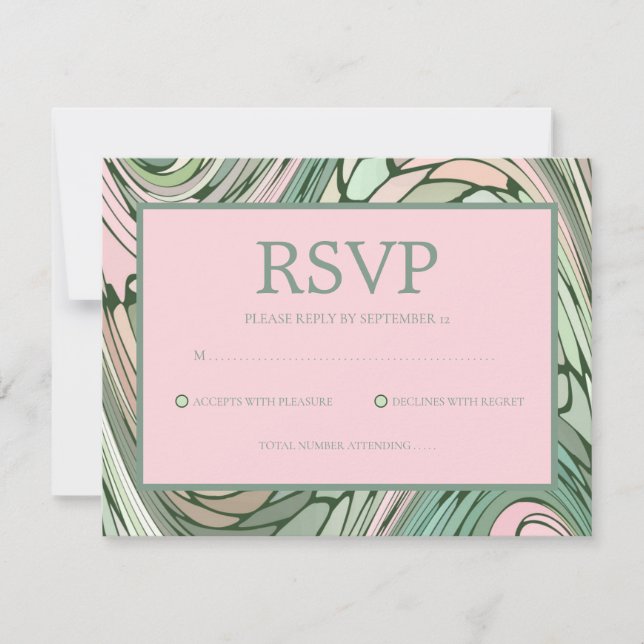 Einfache und moderne rosa und grüne Bat Mitzvah RSVP Karte (Vorderseite)