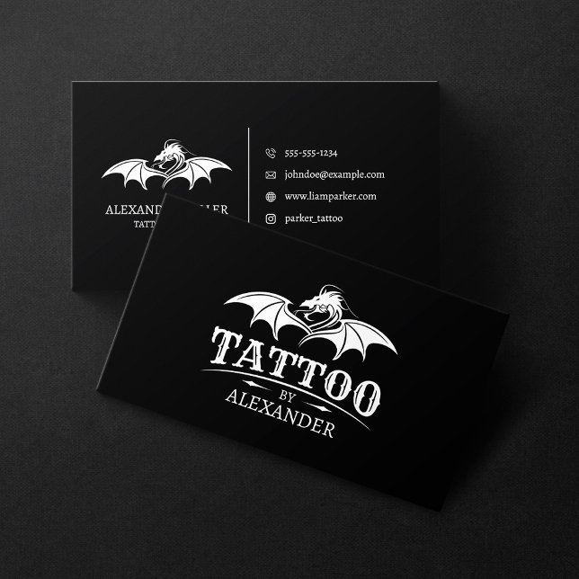 Einfache und moderne Schwarze Tattoo Artist Shop D Visitenkarte (Von Creator hochgeladen)